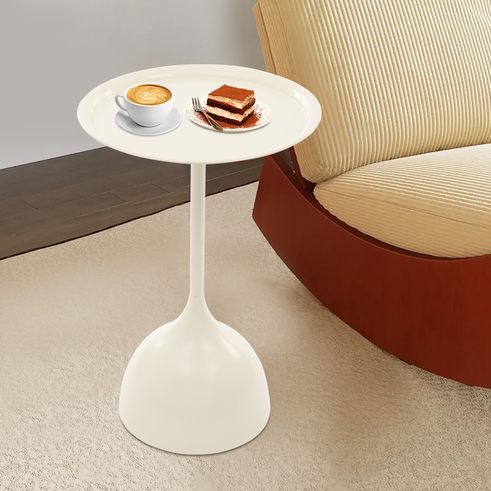 Modern Side Table, Round Side Table, Round Bedside Table Cream White New