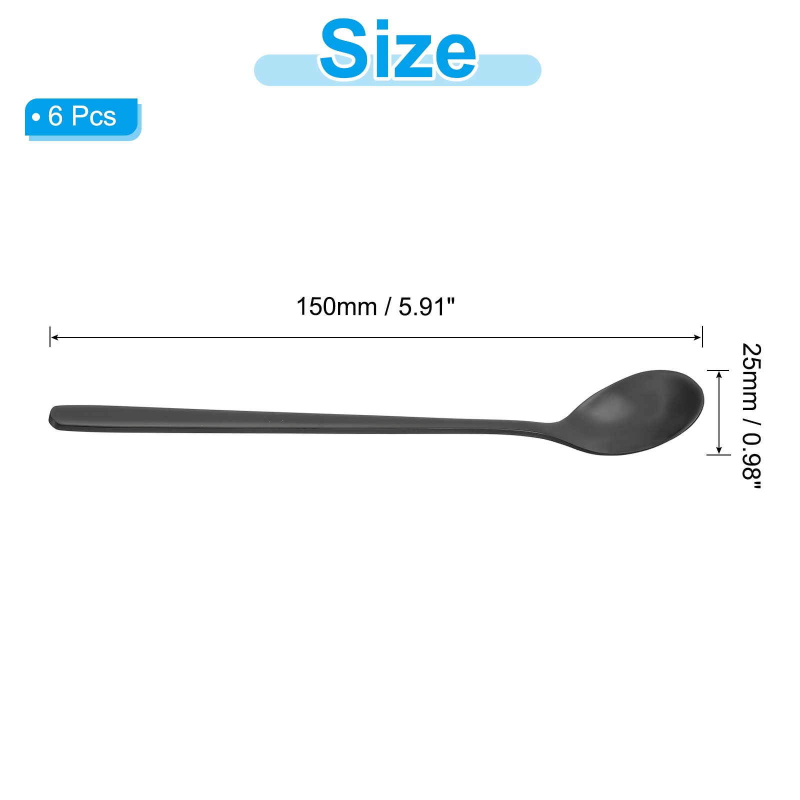 Long Handle Iced Tea Spoon, 6 Pcs 6" Stainless Steel Long Coffee Spoons, Black