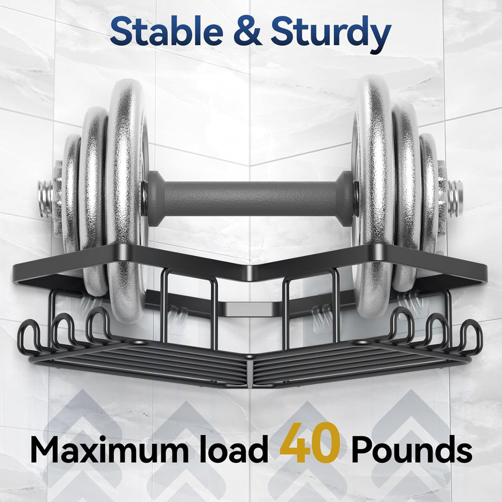 Rustproof Stainless Steel Corner Shower Caddy with Hooks - 3-Pack