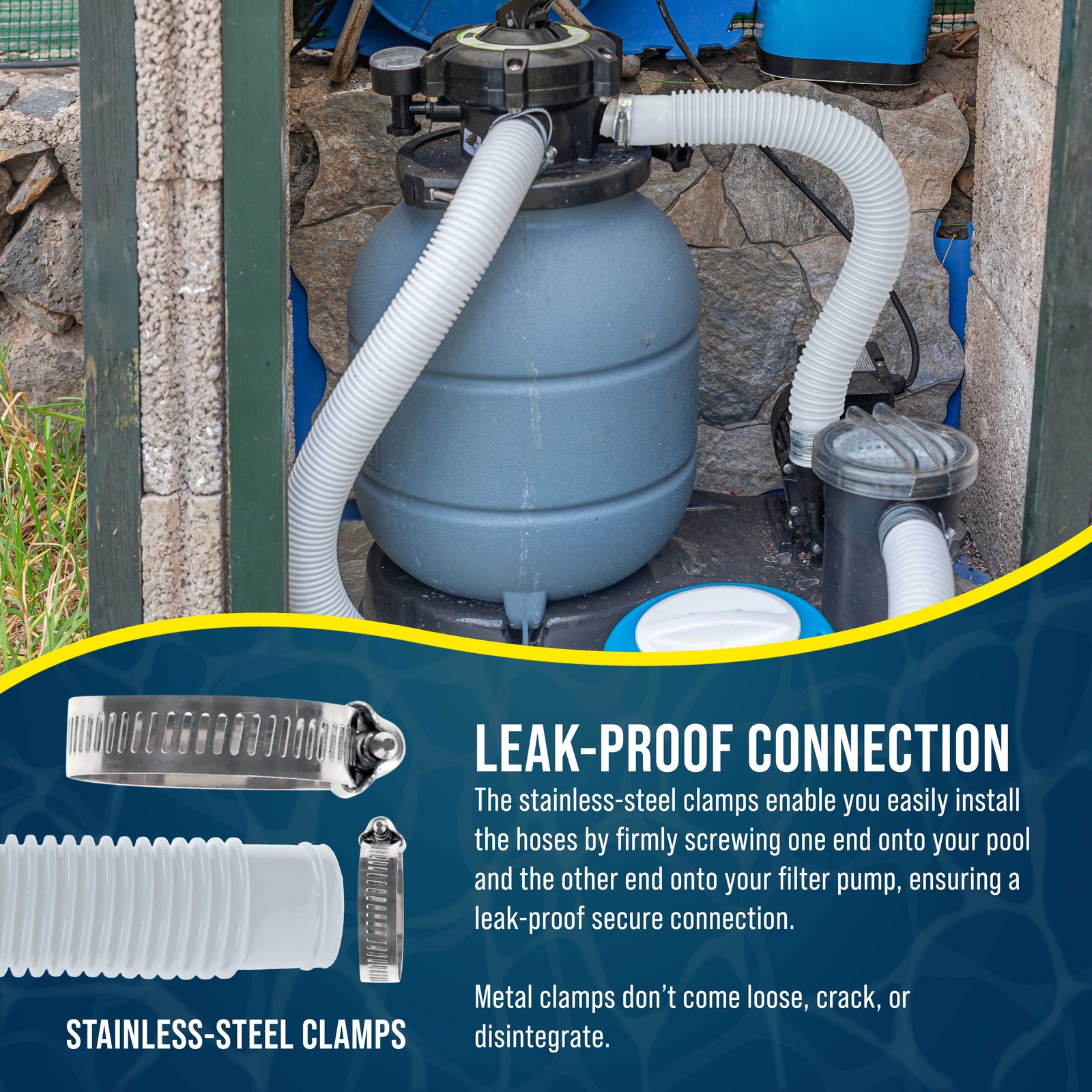 3 Pack of White Above Ground Pool Hose Replacement 1.5" Diameter x 59" Long