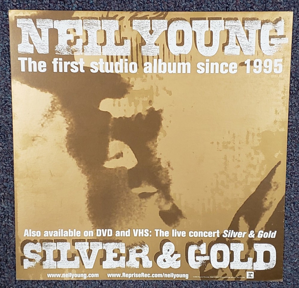 Neil Young Silver & Gold 2000 TWO-SIDED CARDBOARD PROMO POSTER FLAT