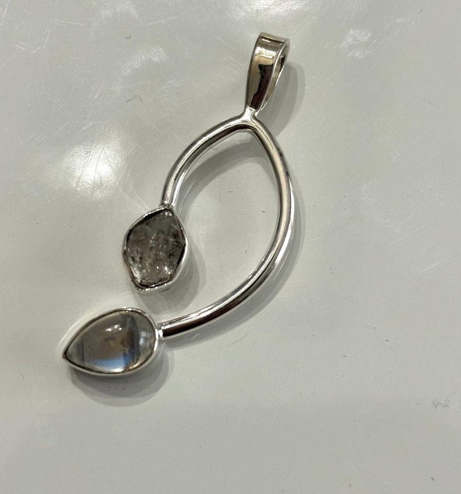 MOONSTONE WITH HERKIMER DIAMOND STERLING SILVER PENDANT