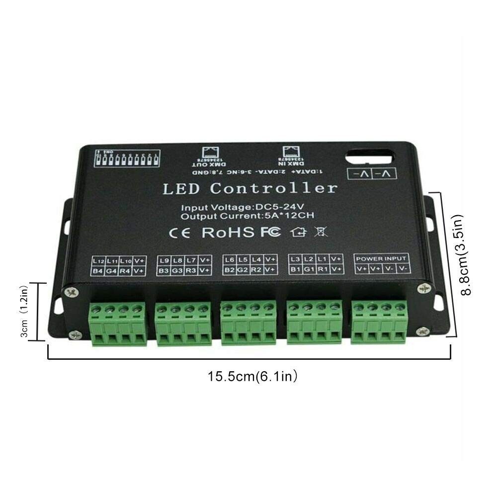 12 Channel DMX Decoder, RGB LED Light Strip Controller dmx512 Decoder Dimmer ...