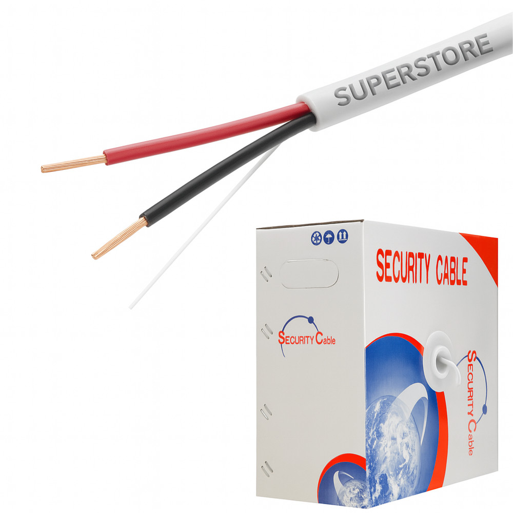 500FT 22/2 AWG Solid Alarm Wire Cable CCA Unshielded White for Security System