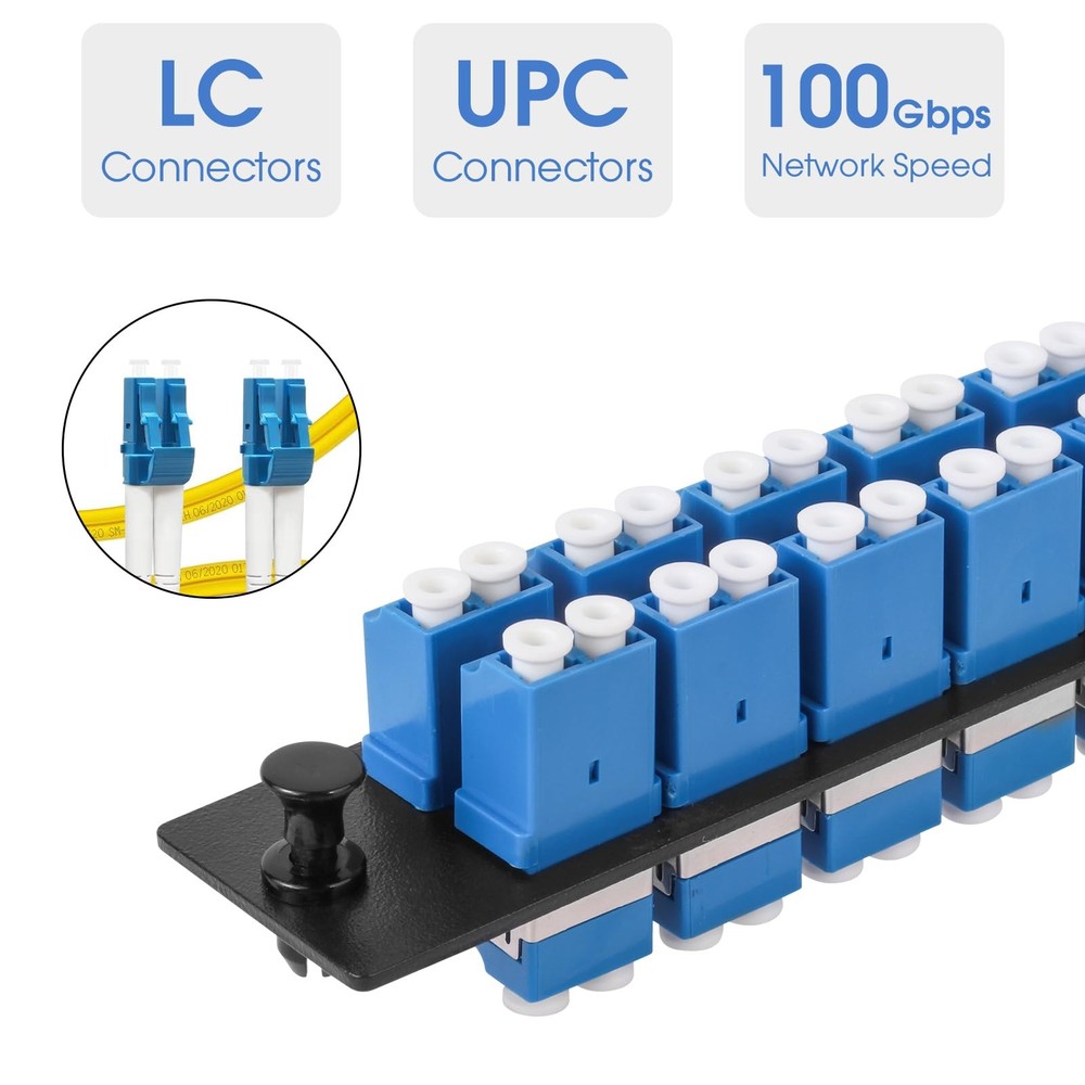 12 Duplex LC/UPC Fiber Patch Panel with Duplex Singlemode Blue LC Adapters, 2...