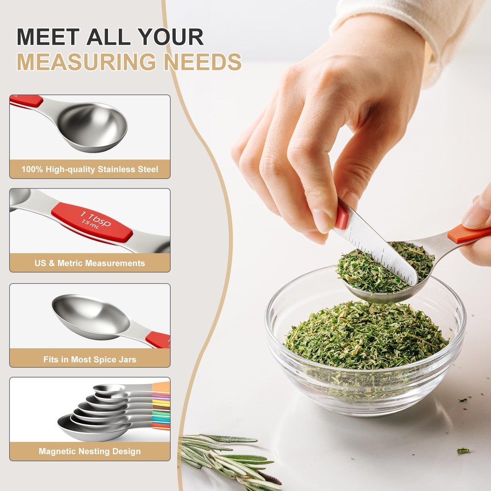 Stainless Steel Measuring Cups & Spoons Set, Kitchen Tools Nesting Measuring ...