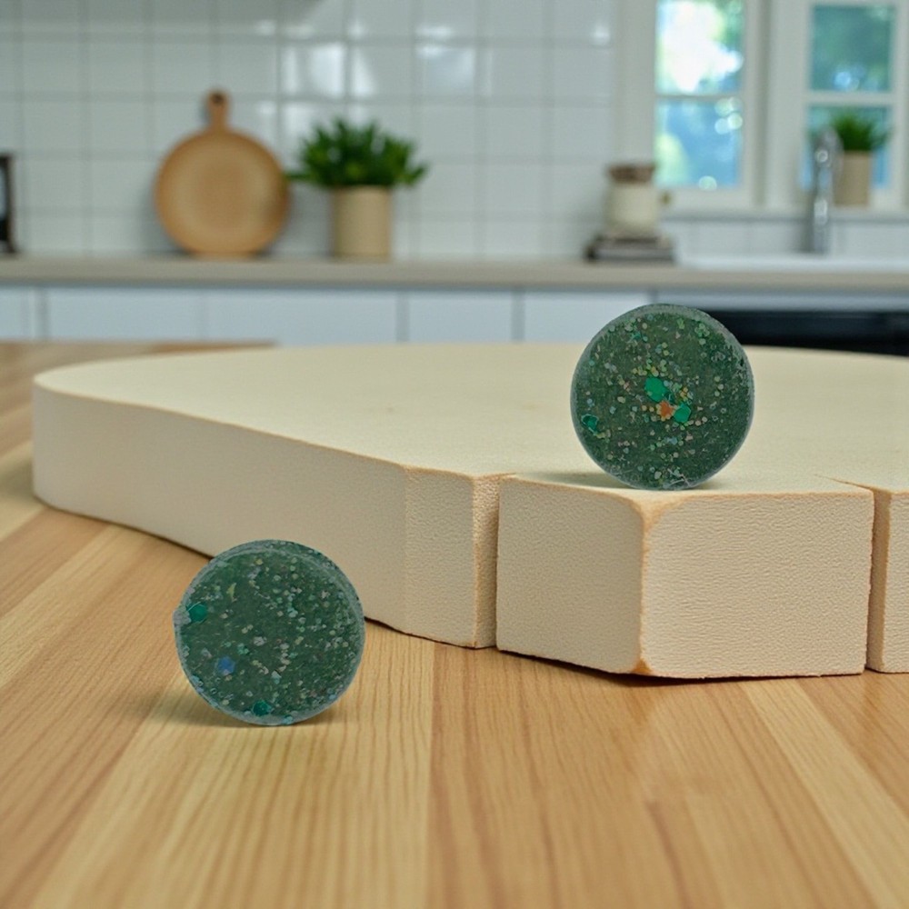 Green Glitter Round Polymer Clay Stud Earrings