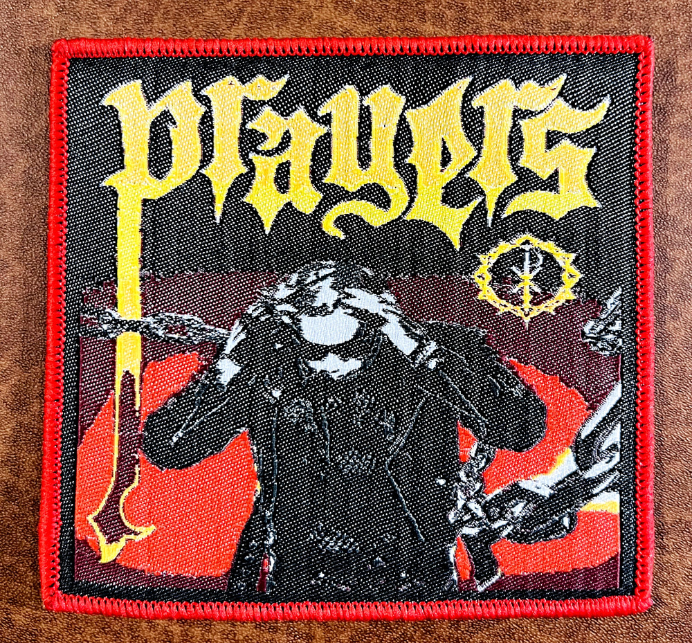 PRAYERS, SEW ON RED BORDER WOVEN PATCH