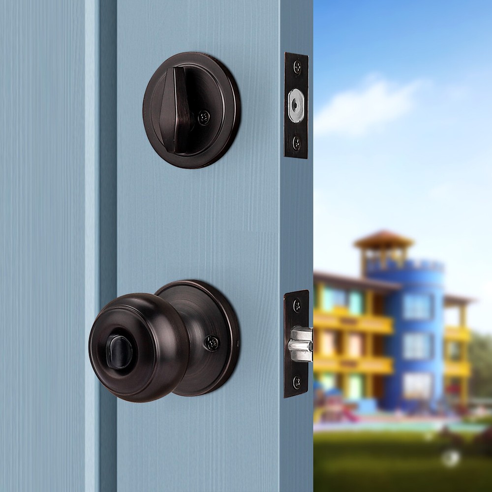 Probrico Front Entry Door Handle Lock Set Knobs Single Deadbolt Keyed Alike