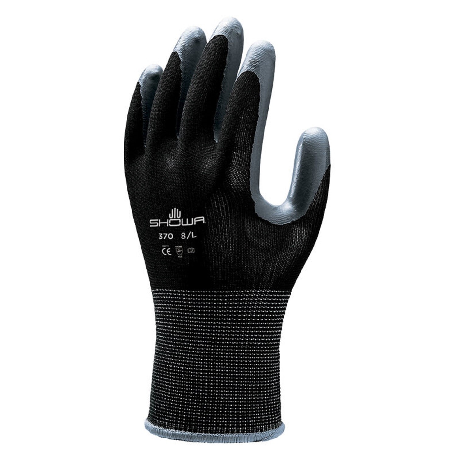 SHOWA ATLAS FIT 370 BLACK NITRILE GARDENING WORK GLOVES (SM, M, L, XL)