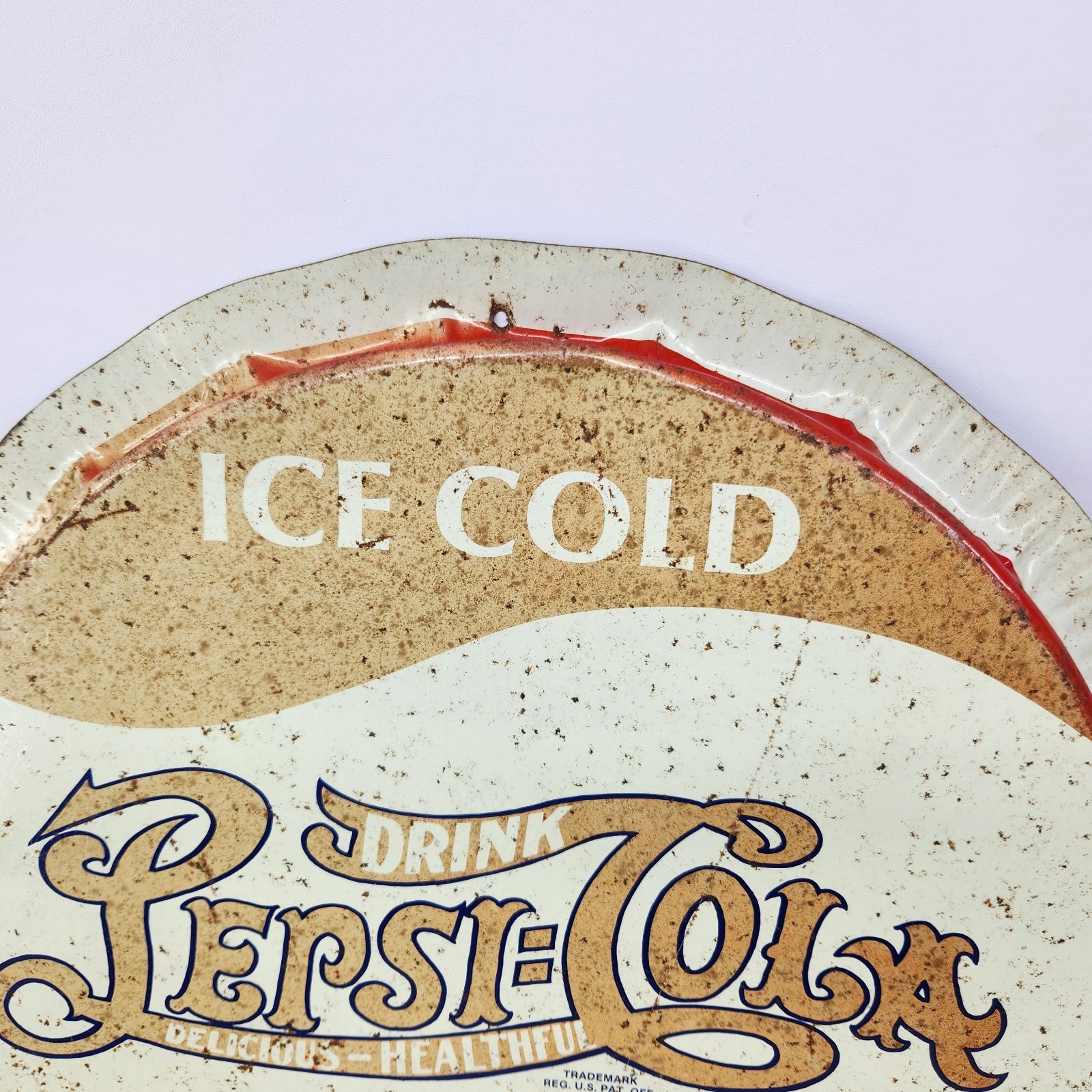 Vintage Pepsi Cola Metal Bottle Cap Sign 18"