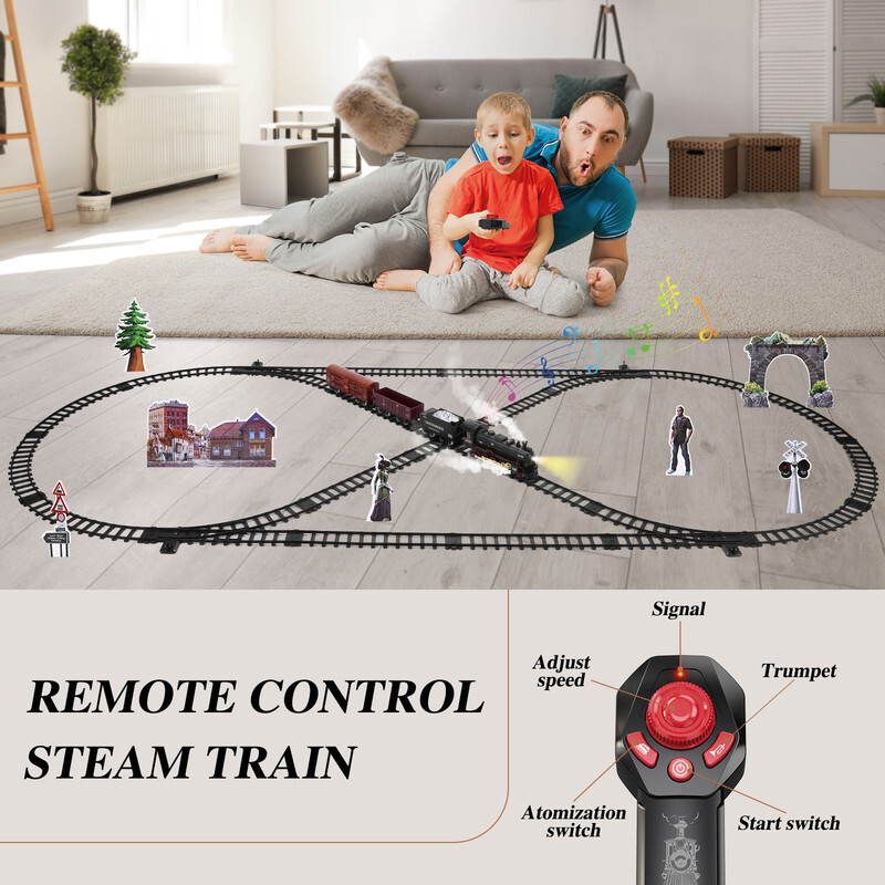 Steam Train Set Remote Control Locomotive Railroad Train RC Toy Kids Boys Gift