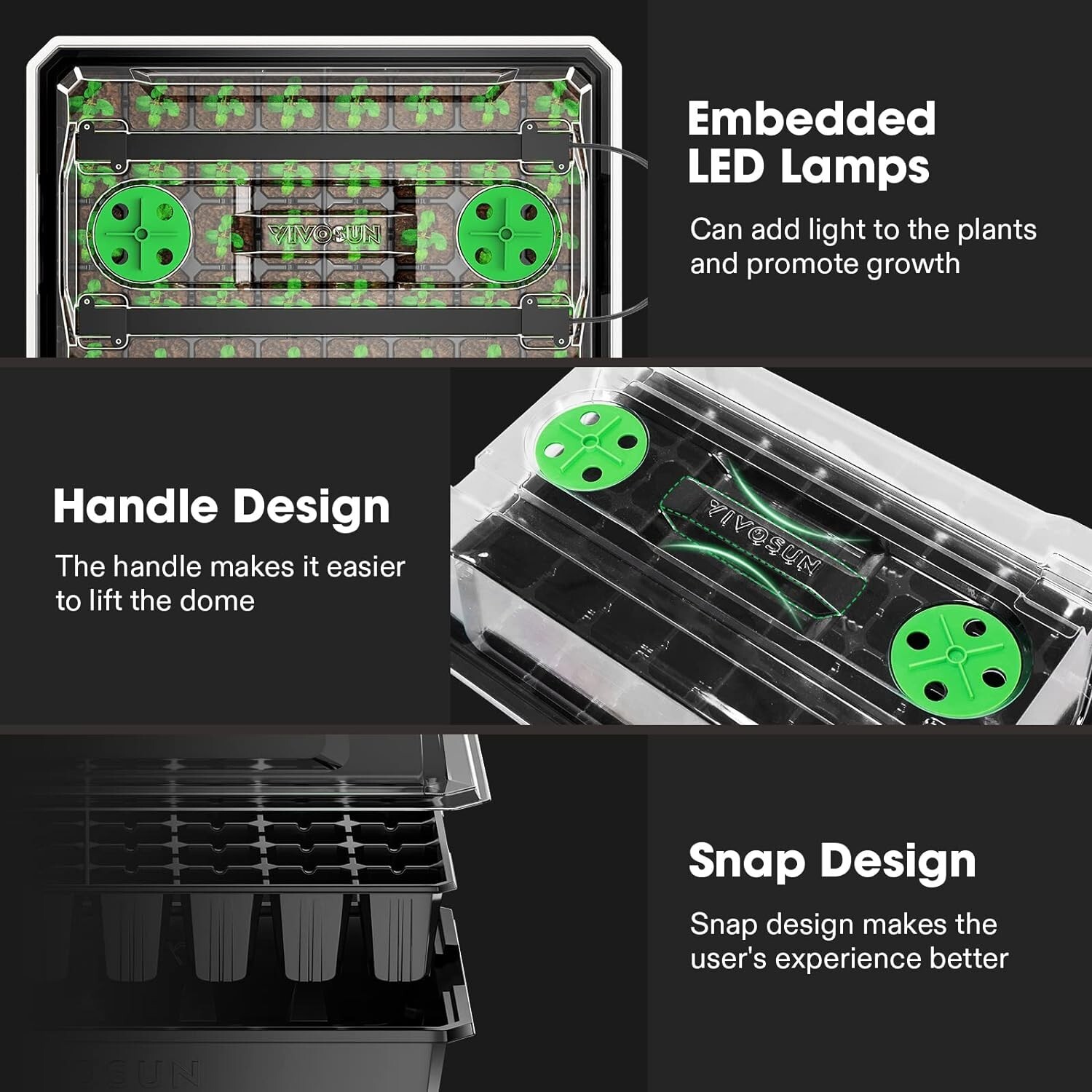 VIVOSUN 6-Pack 240-Cell Seed Starter Trays Kit 2 Set Dimmable LED Grow Light Bar