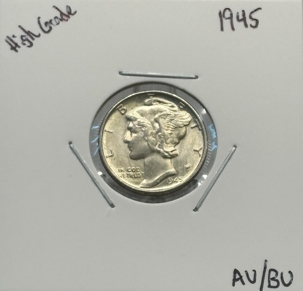 1945 Mercury Dime, Extremely Fine, AU/BU, 90% Silver, Very Nice!🔥