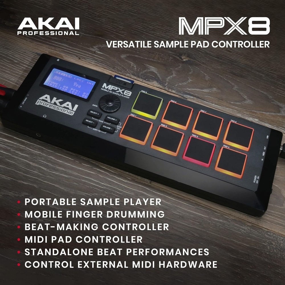 Portable Sample Pad Controller with 8 Velocity Pads