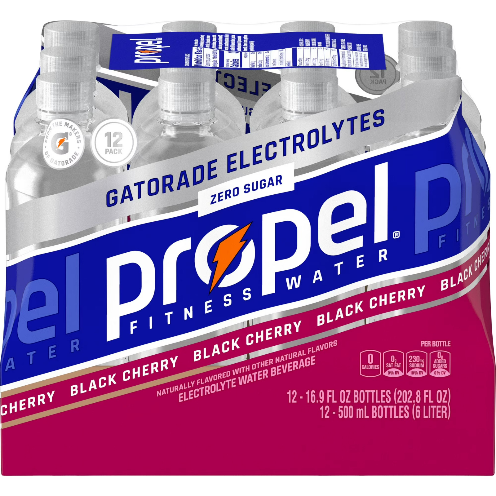 Propel Black Cherry Water with Electrolytes, Vitamins C,E, 16.9 fl oz Bottles, 1