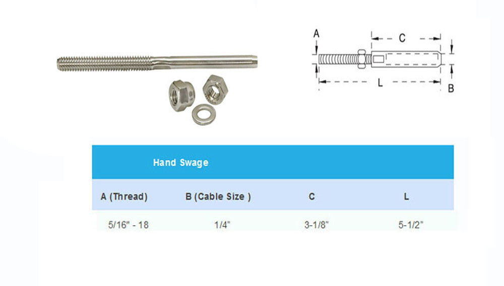 Cable End Fitting Railing Rail Hand Swage Threading Threader 50PC 5/16"-14 RIGHT