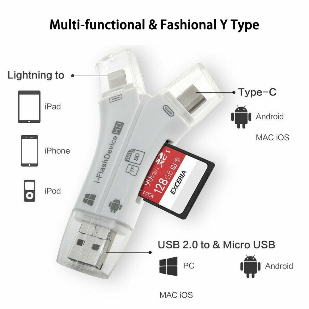 4in1 USB i-Flash Drive Micro SD TF Memory Card Reader Adapter For iPhone Samsung