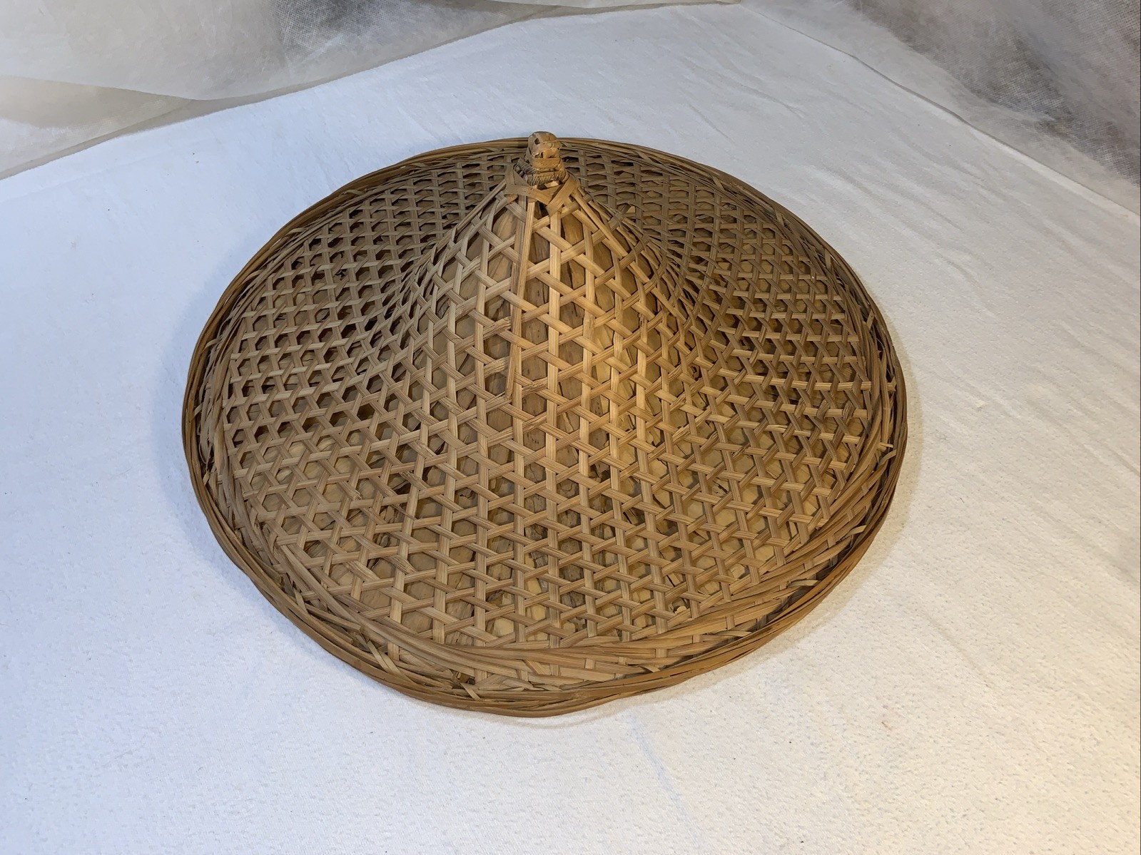 Conical Straw Hat Vtg Asian Chinese Handmade Sun Gardening Rice Coolie 18" Large