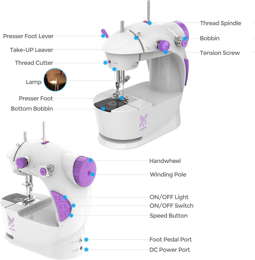Compact Beginner Sewing Machine with Accessories, Finger Guard & Extension Table
