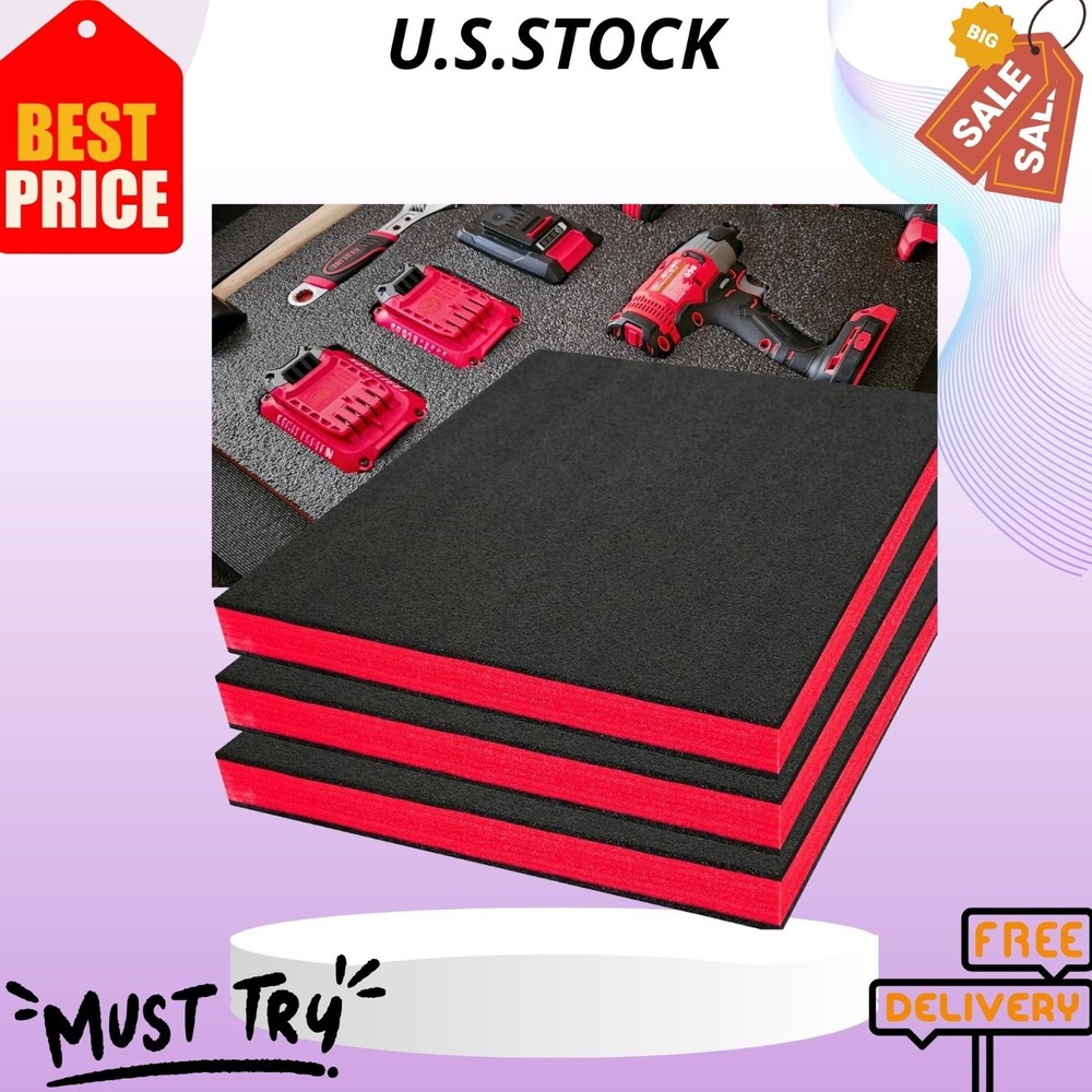 3-Pack Tool Box Foam Inserts, 24x24x2" Polyethylene Sheets (Black)
