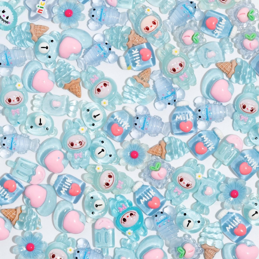 Decoden Charms 100PCS Mixed Kawaii Flatback Resin for Medium, Blue