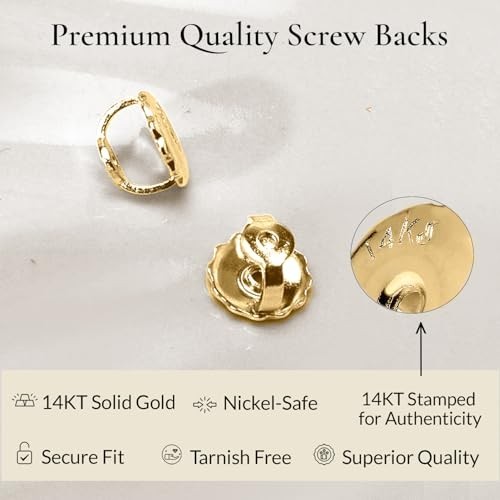 Elegant 14K Solid Yellow Gold Earring Back Replacement - Threaded Screw-On, Qual