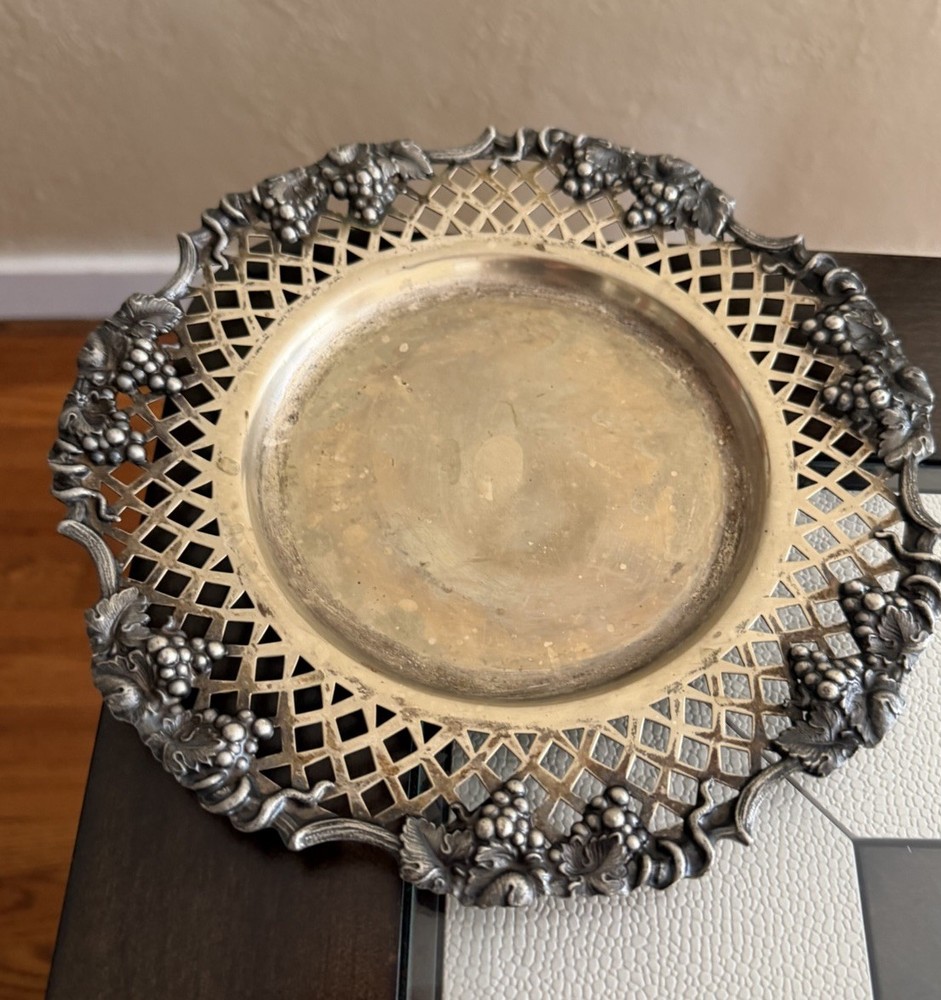 Antique Silver Plate Tray Platter Grape