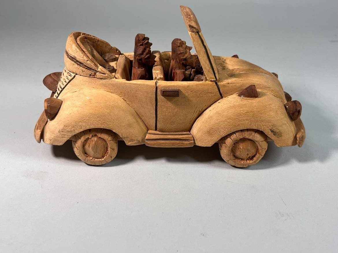 Vintage Ghana African Folkart Carved Wood VW Volkswagen Beetle Cabriolet Conv.