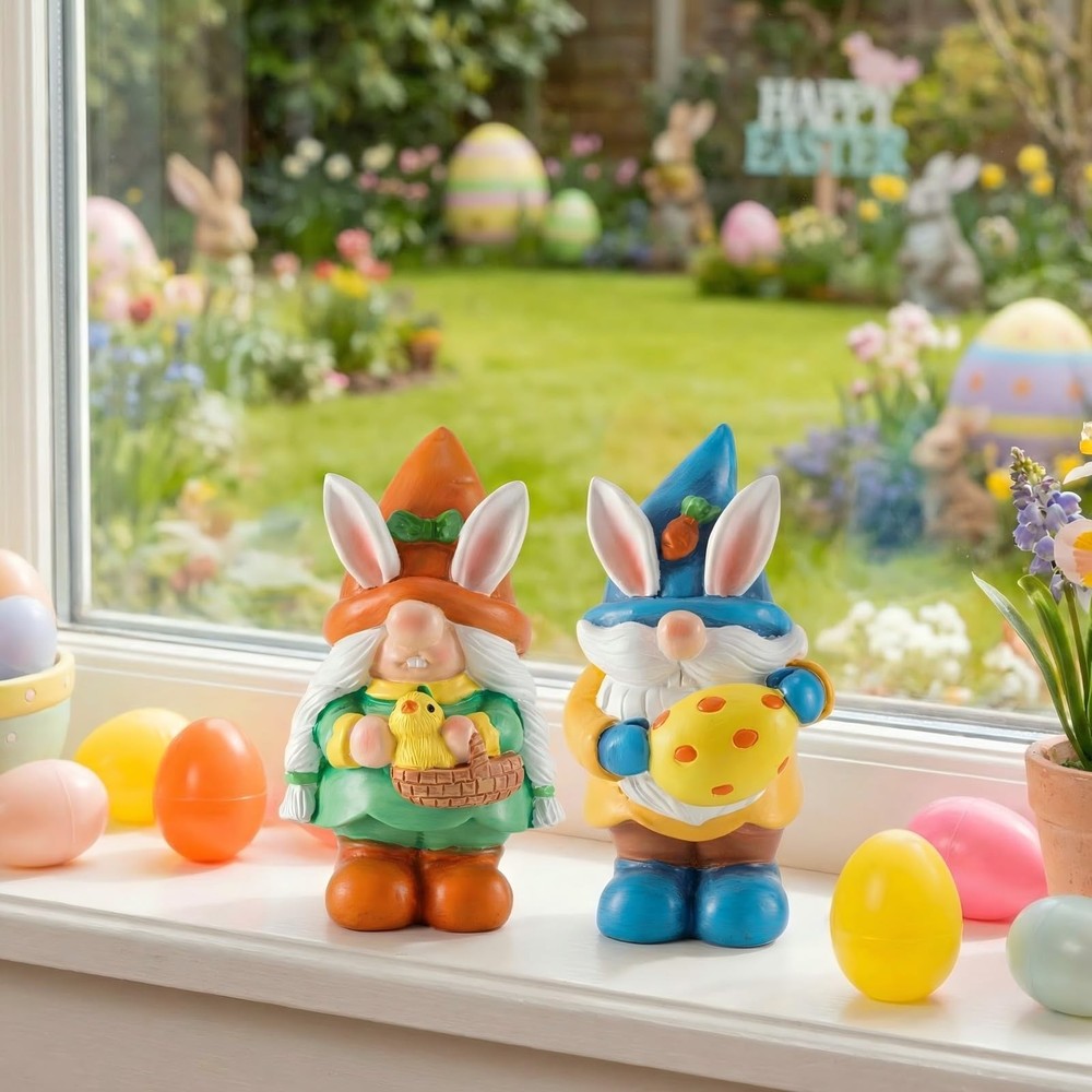 WINTS Easter Gnomes Figurine for Home,2PCS Resin Easter Gnome Indoor with Easter