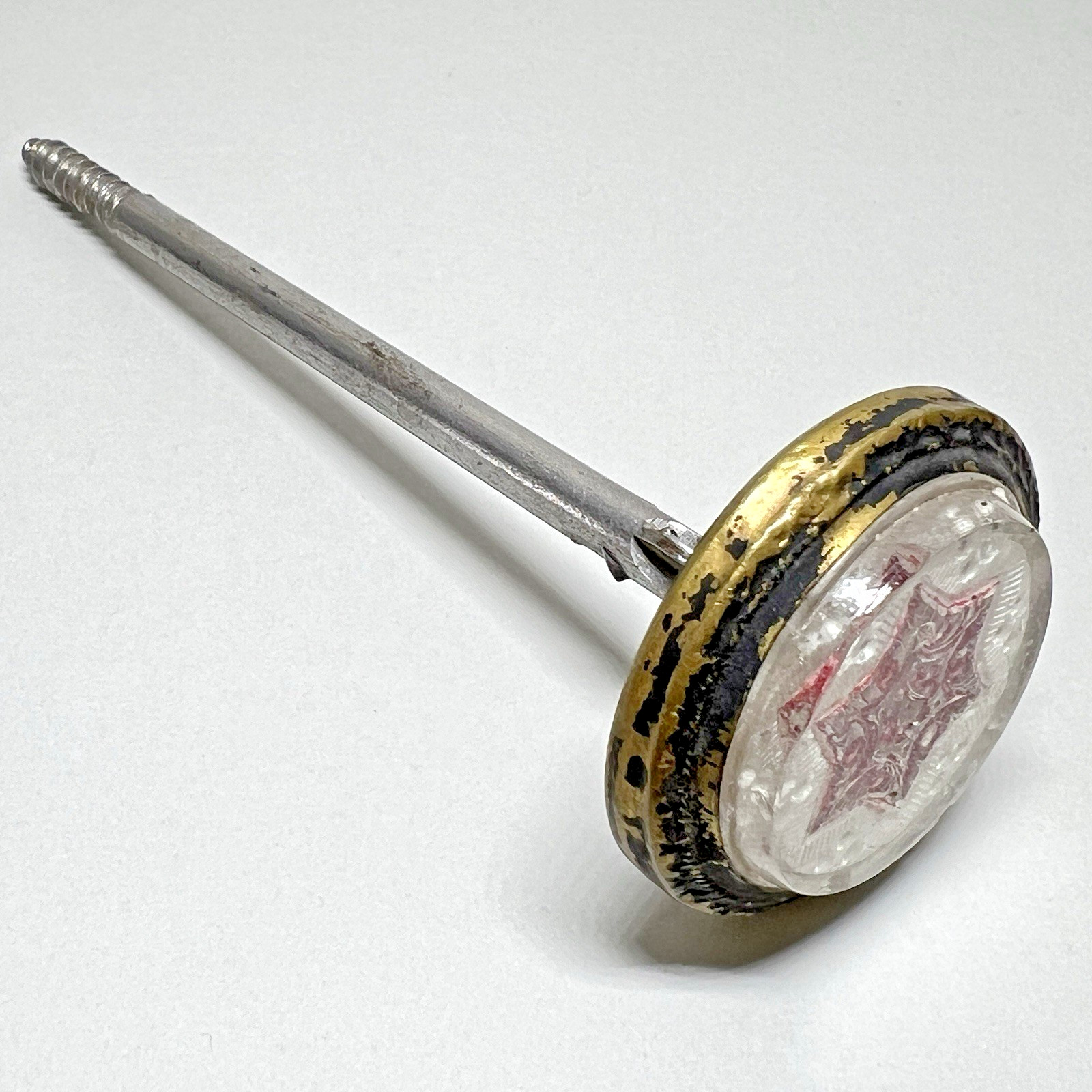 Victorian Sulfide Glass Red Star Threaded Picture Frame Wall Nail Antique