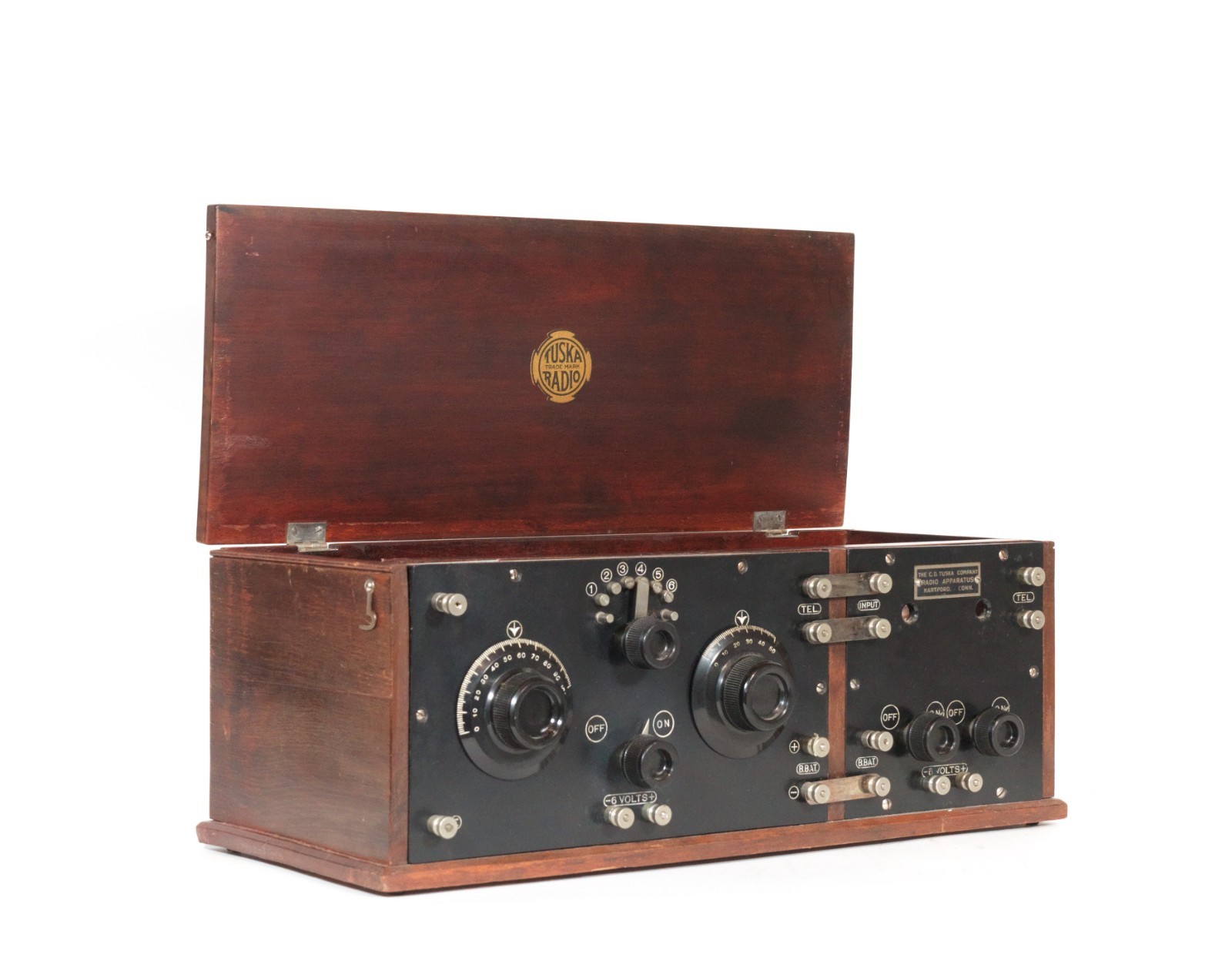 1922 Tuska 225 Split-Panel Radio w/Brass Base Tipped Tubes * Excellent * Works