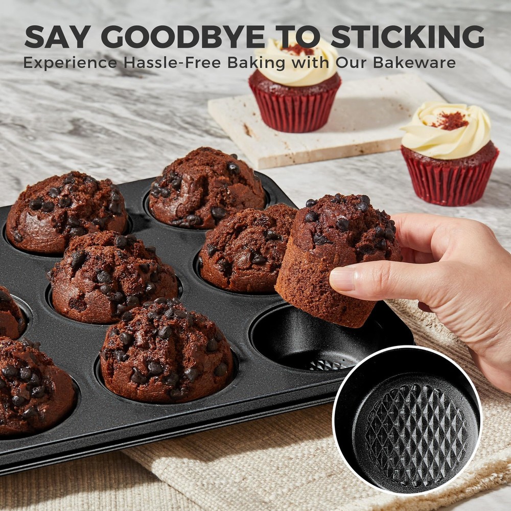 9-Piece Baking Pans Set Nonstick, Stackable Non Toxic Bakeware Sets with Diam...