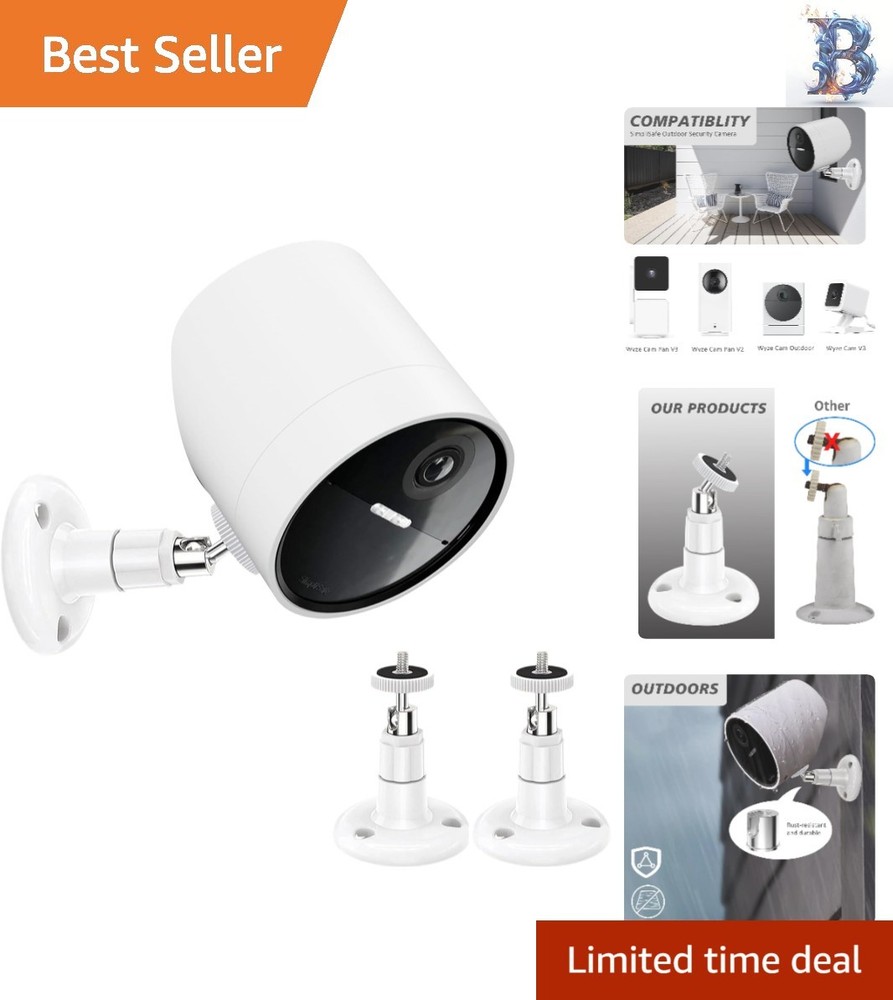 Versatile 2 Pack Wall Mount for SimpliSafe Cameras with 360° Rotation Capability