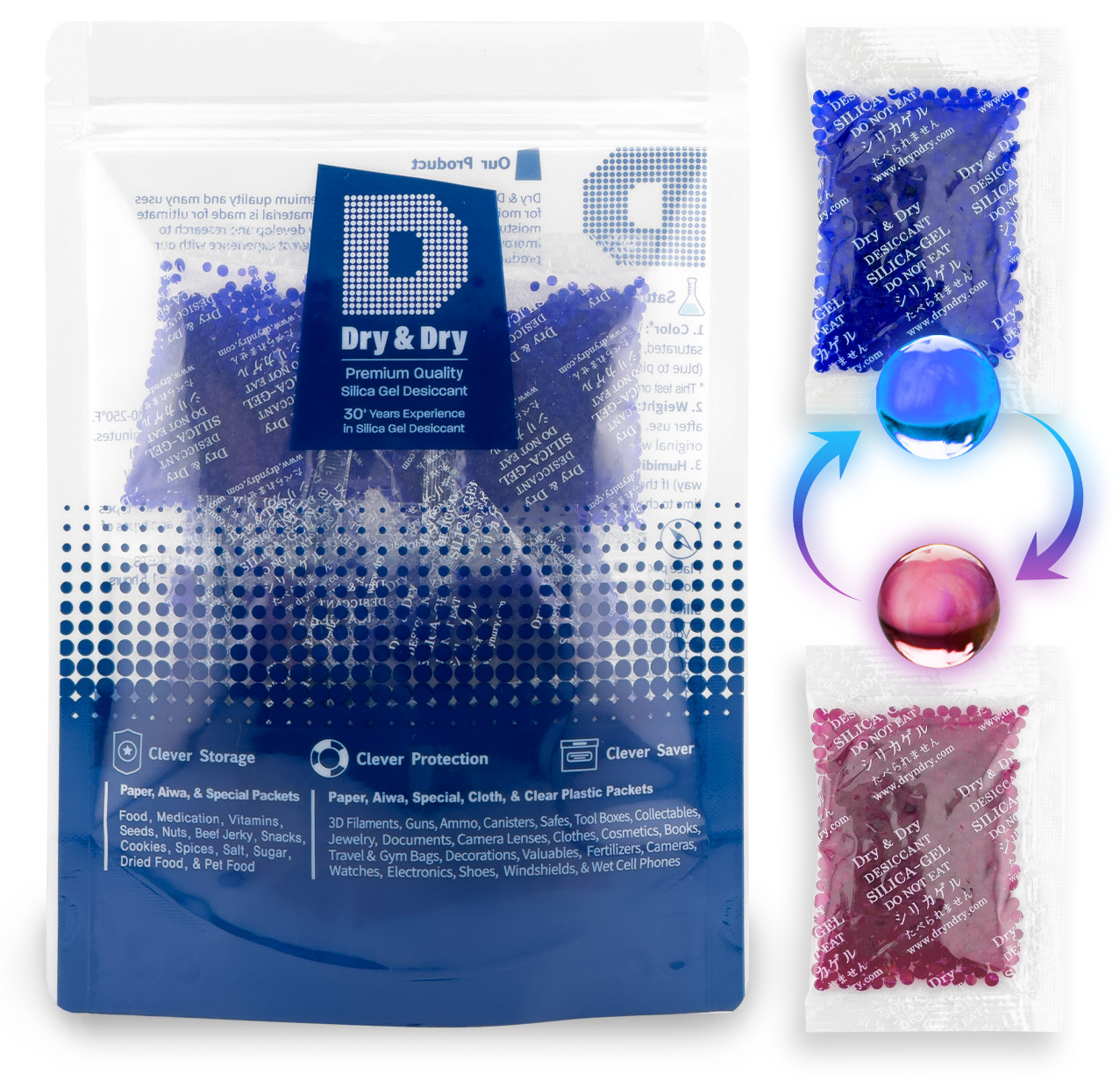 [100 Packets]10 Gram" Dry & Dry" Blue Indicating Silica Gel Packets - Reusable