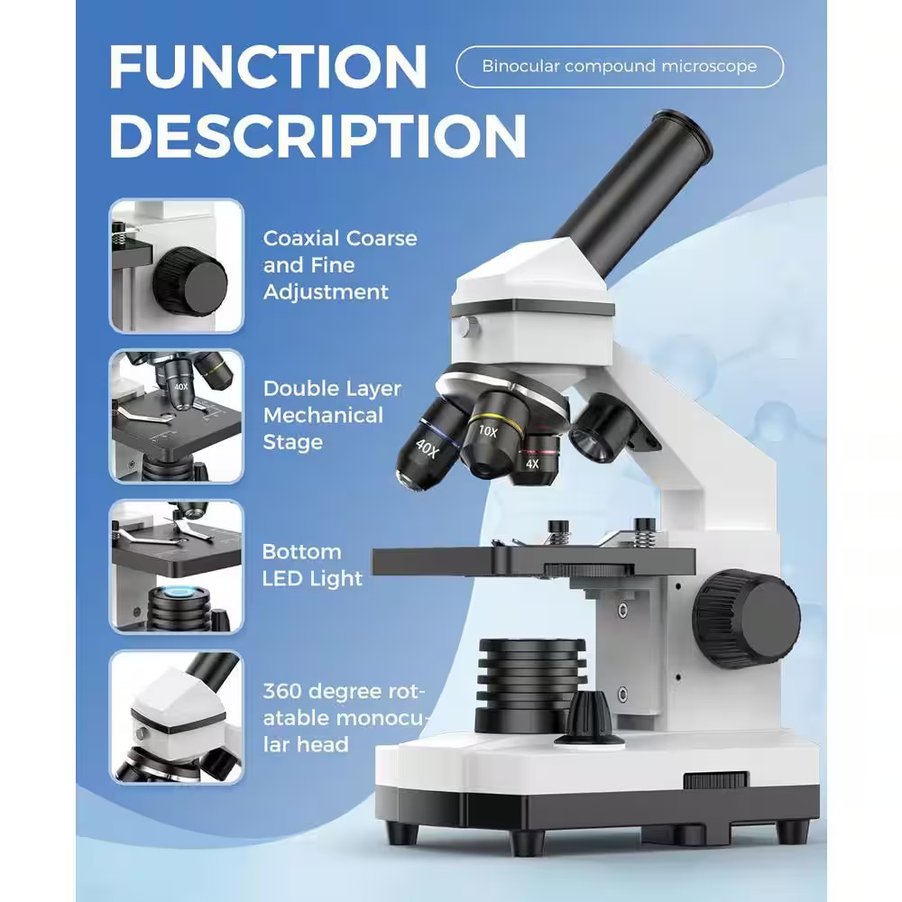 Compound Microscope 100X-2000X High-Power Biological Microscope for Students wit