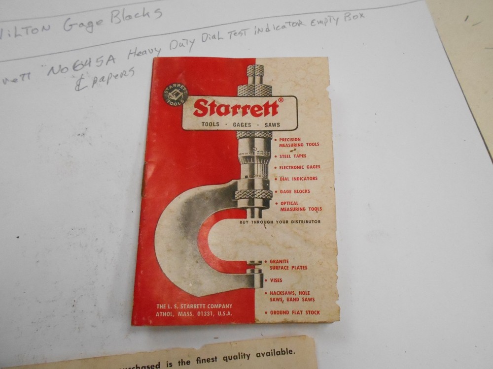 L.S. STARRETT No.645A Heavy Duty Dial Indicator EMPTY BOX & papers