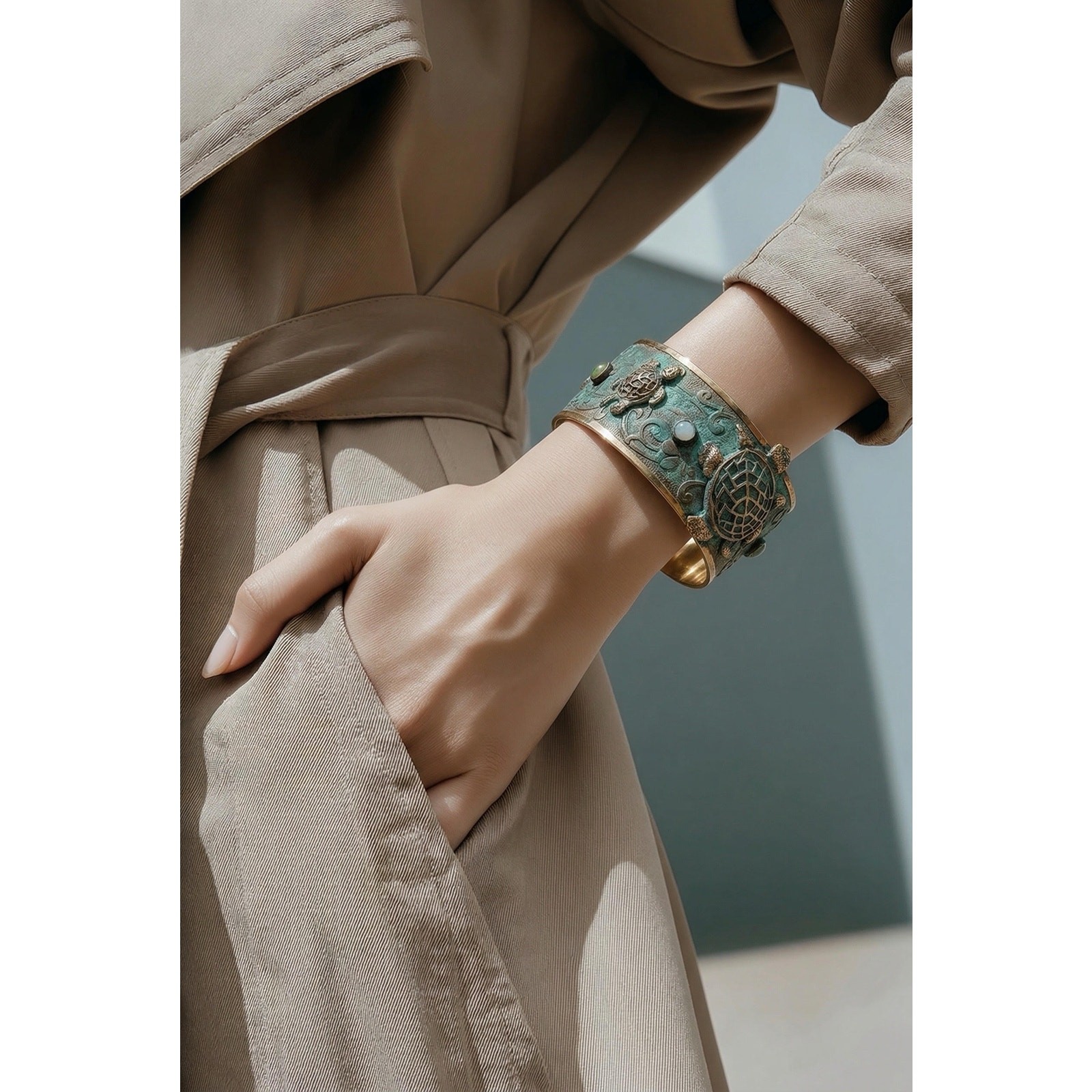 Elaine Coyne Verdigris Patina Brass Turtle Cuff Bracelet