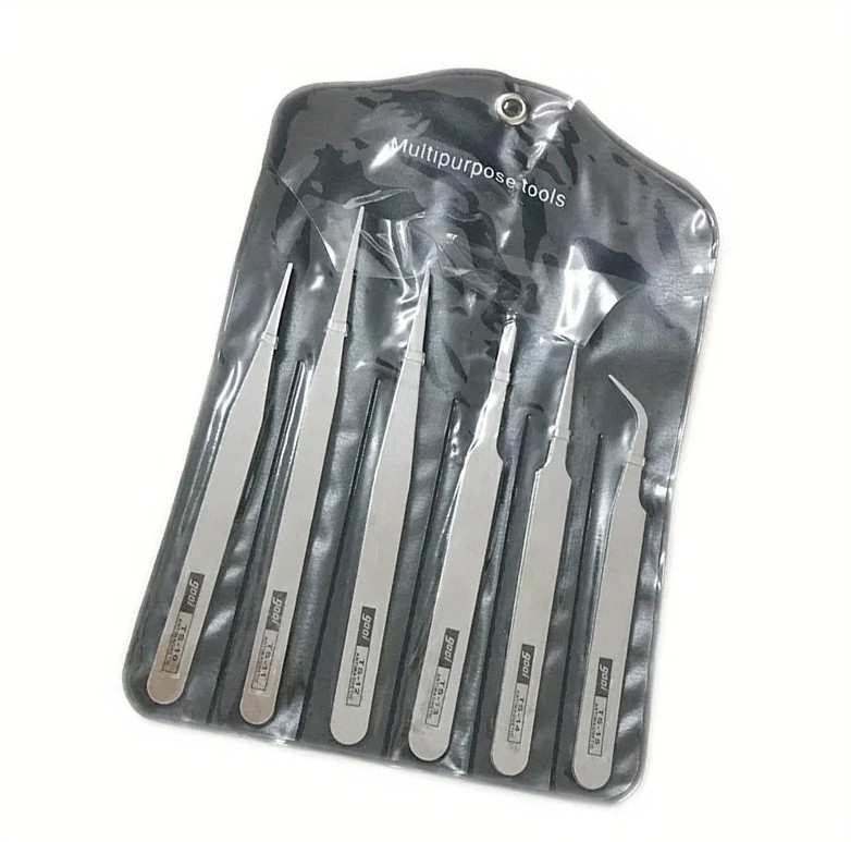 6pcs Stainless Steel Precision Tweezers Set Succulent DIY Craft Tool Kit - NEW