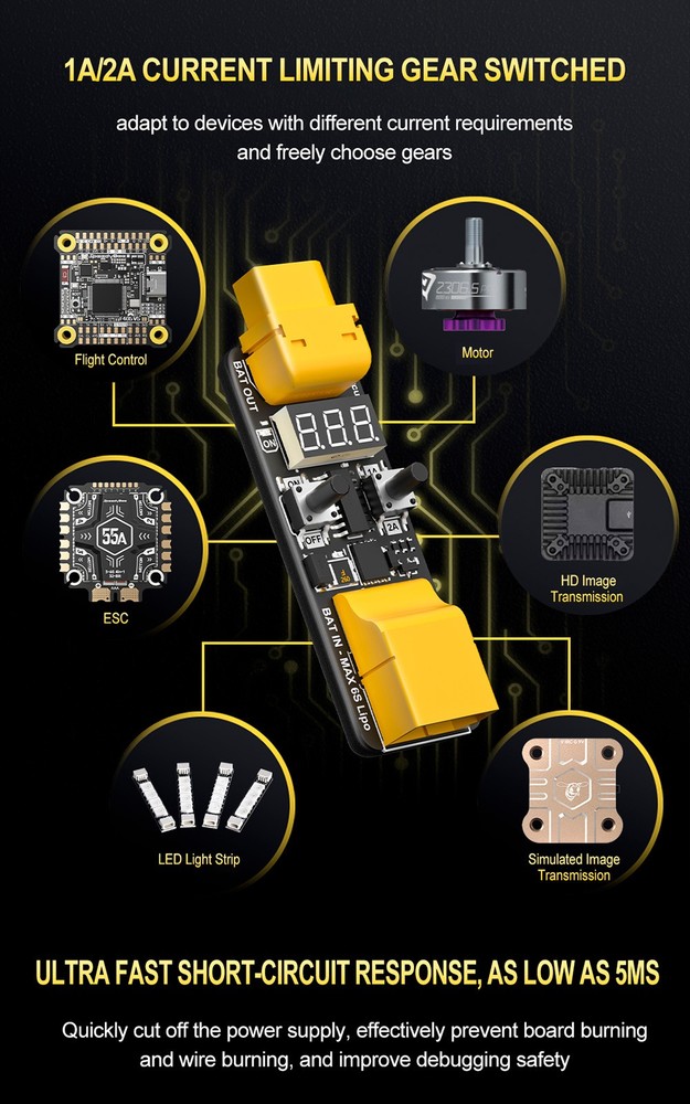 SpeedyBee Anti Short Circuit Module 4-6S Current Limiting For RC Flight Stack