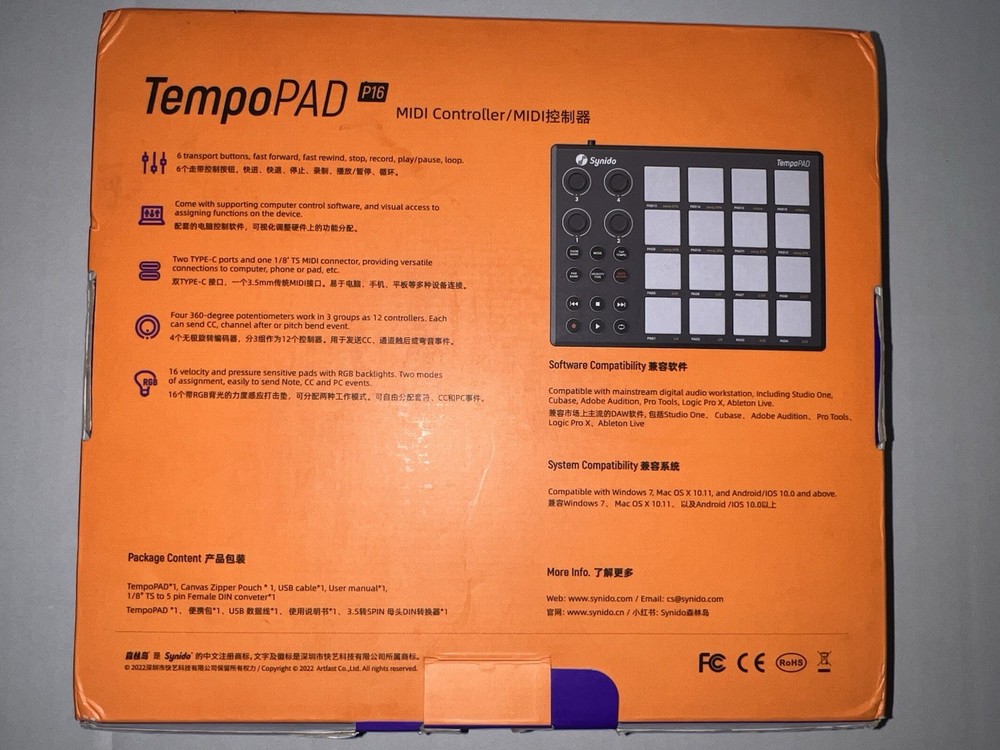 Synido TempoPAD P16 MIDI Controller Beat Maker Drum Pad NEW