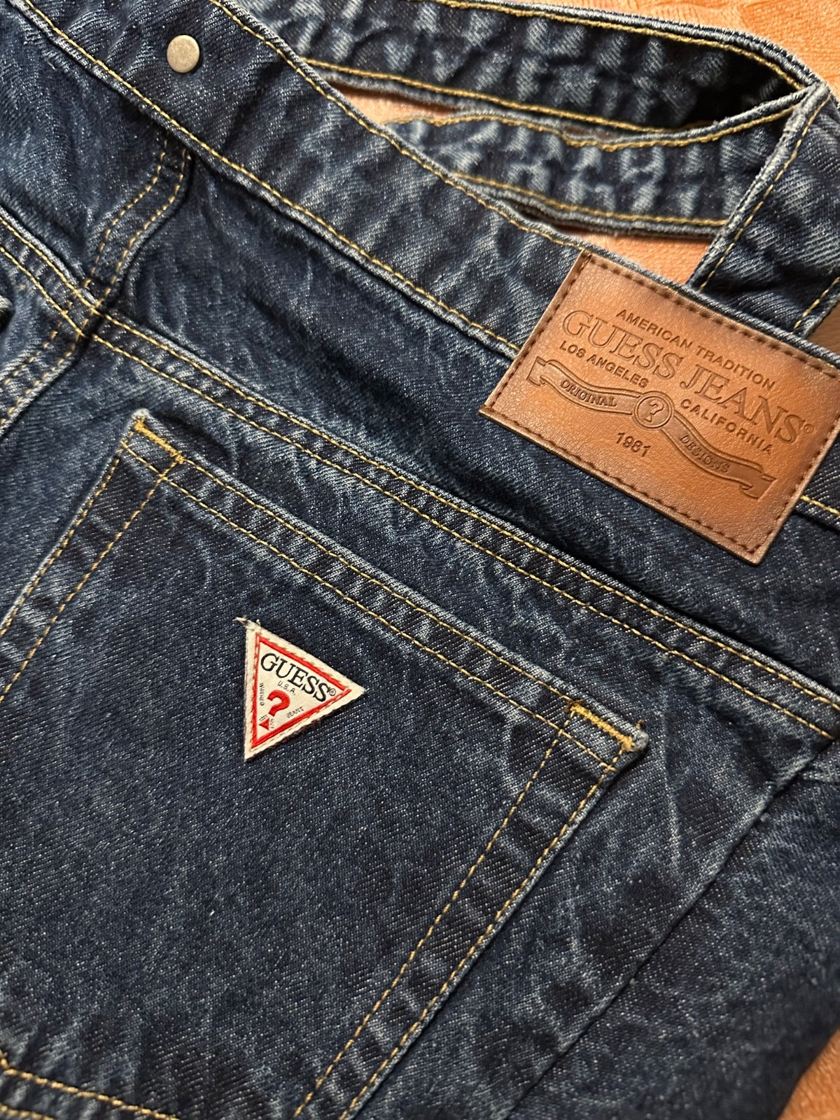 hyunjin x guess jeans tote bag engraving on the front and on the back pocket