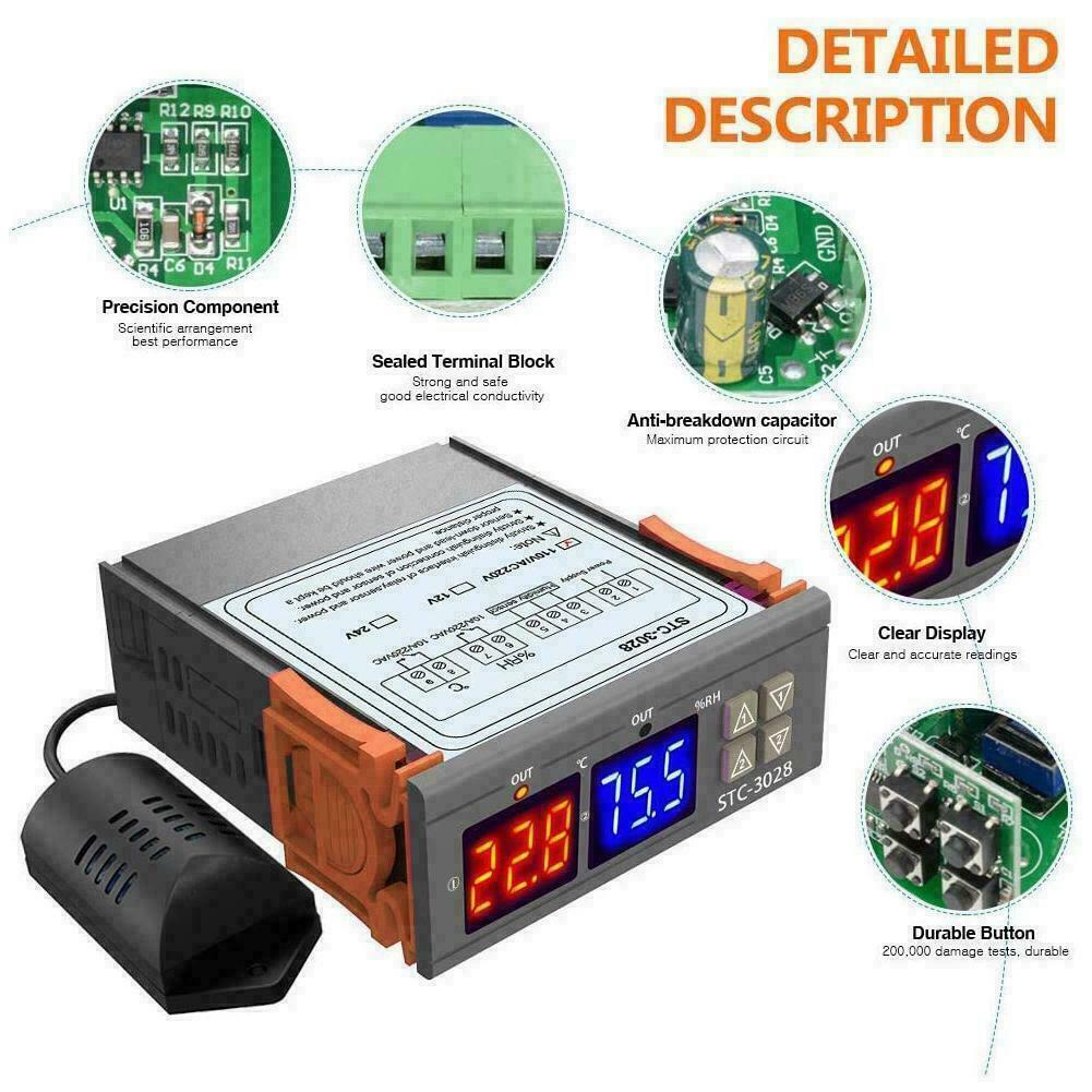 STC 3008/3028 Intelligent Digital Display Temperature Humidity Controller AC DC