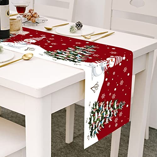 Christmas Table Runner, Snowflake Snowman Rustic Red Table Runners for