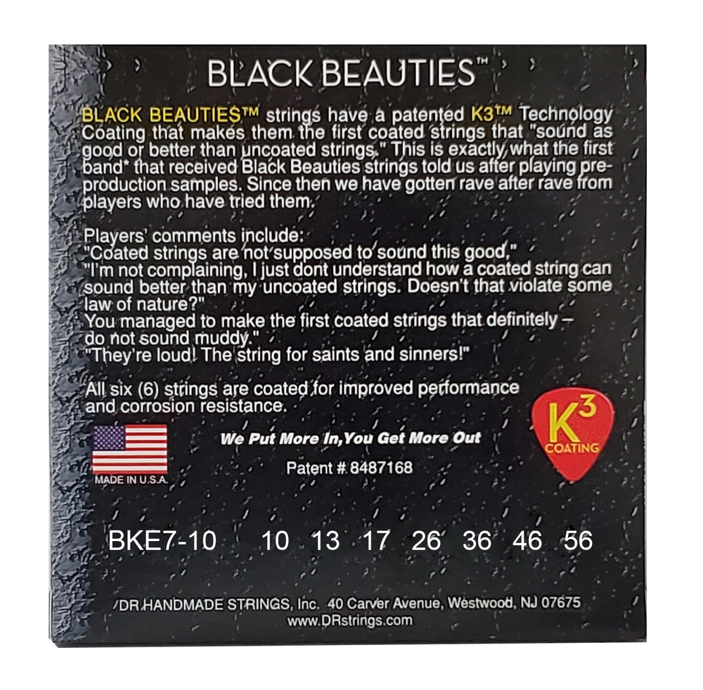 DR Strings Black Beauties Colored Electric Guitar Strings 7-String Medium 10-56