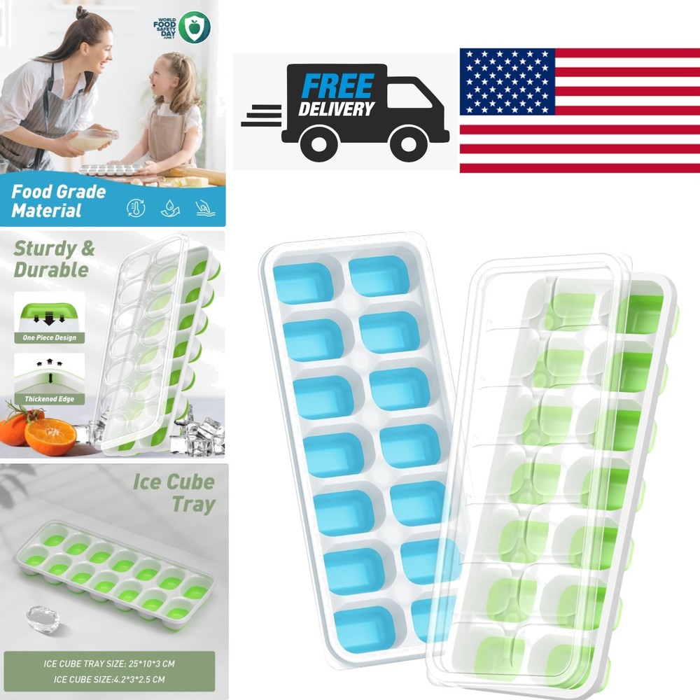 Stackable Ice Cube Trays 2 Pack with Silicone Bottom for Effortless Release