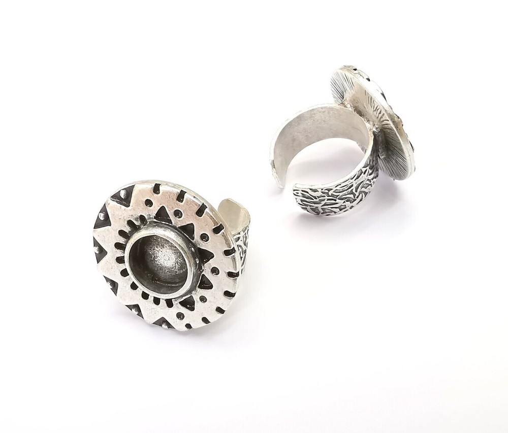 Silver Ring Blank Setting, Cabochon Mounting, Adjustable Resin Ring Base Bezels