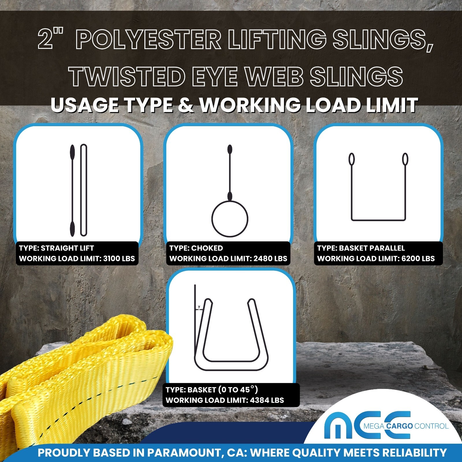 2" x 3 / 6 / 9ft 1-Ply Twisted Eye Web Sling Lifting Strap Industrial 3100 lbs