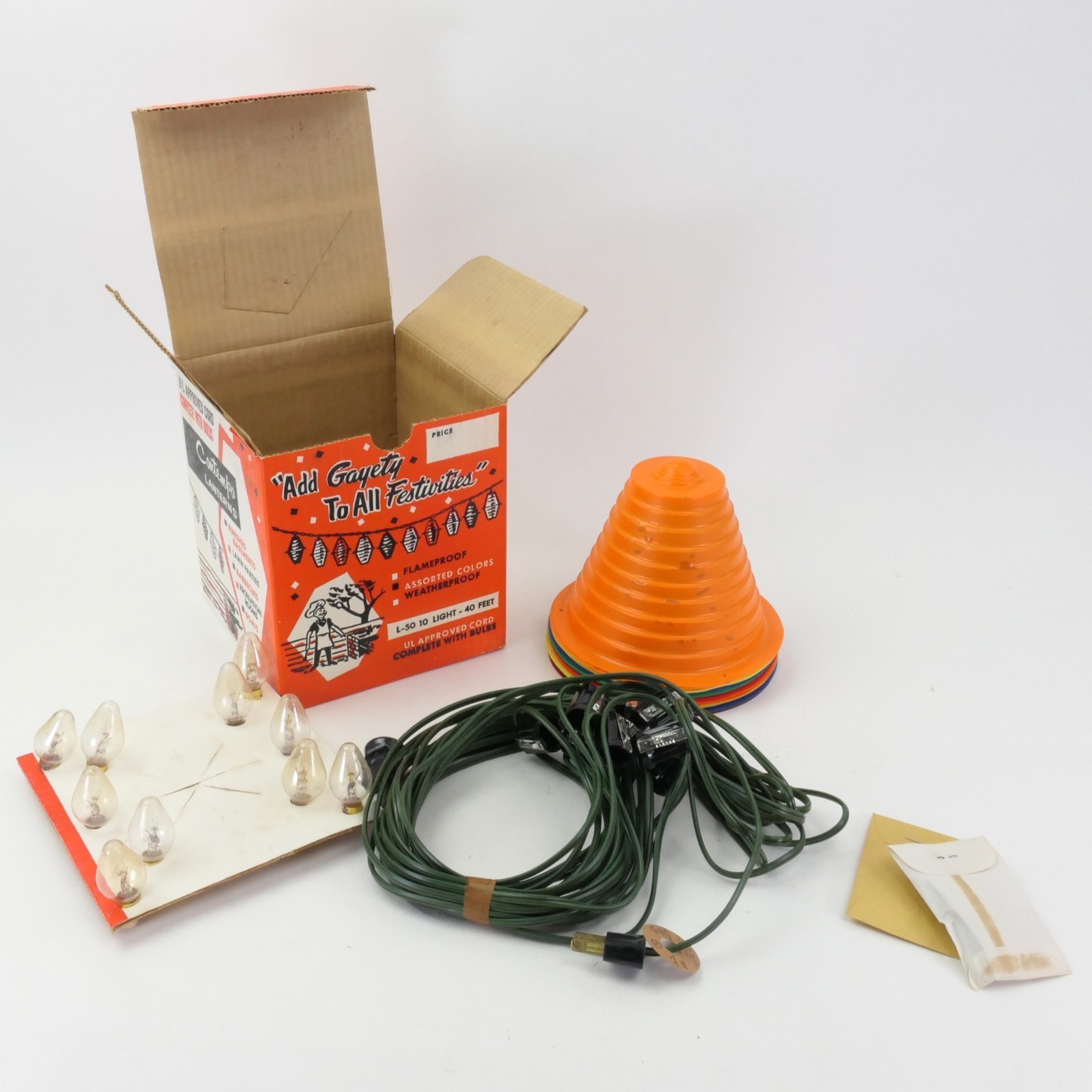 vintage mid century plastic patio lantern tiki string lights new in original box