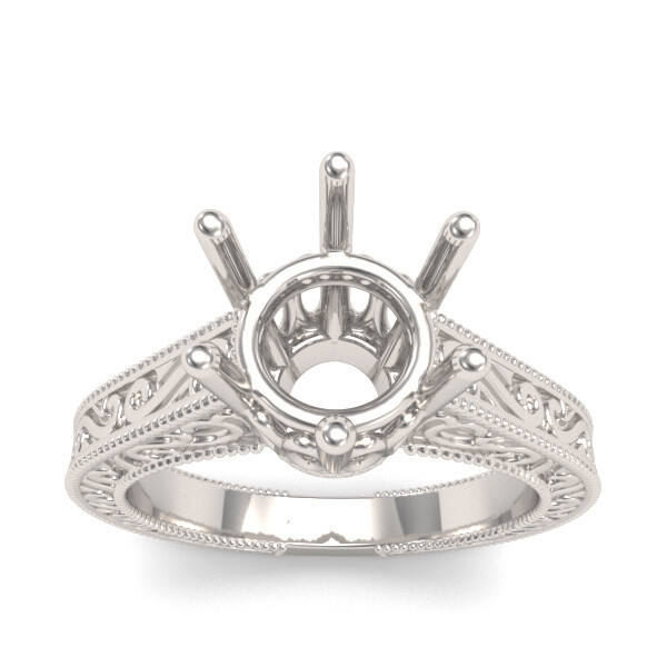 Art Deco Crown Filigree Scrolls Solitaire